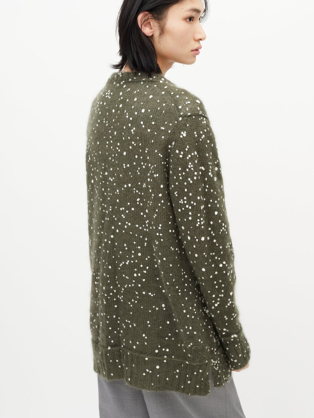 Fendi Mohair Silk Sweater Mockneck Crewneck - Army Green & White - Small - Picture 2 of 9